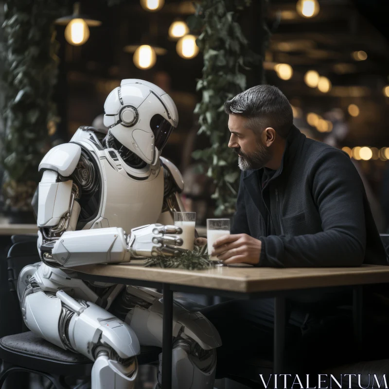 Man and Robot Sharing Coffee: A Glimpse of the Future AI Image