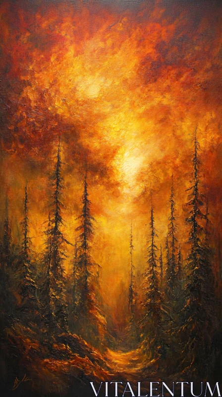 AI ART Engulfed in Flames: Fiery Forest Scene