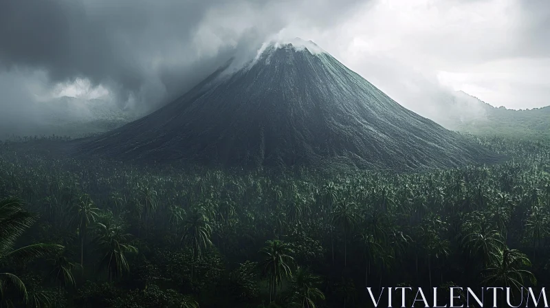 AI ART Mystical Volcano Amidst Dense Tropical Greenery