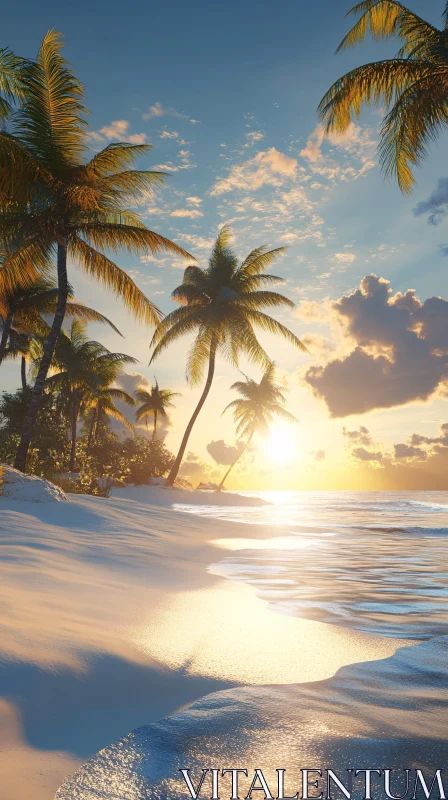 Tropical Paradise at Sunset AI Image