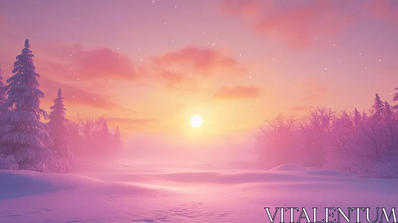 Peaceful Sunset Over Snow-Covered Field AI Image