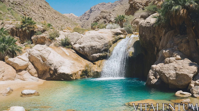 AI ART Desert Waterfall Oasis with Palm Trees