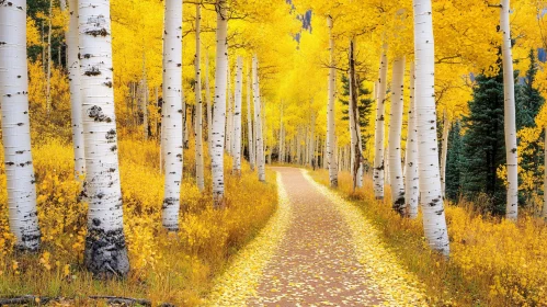 Serene Autumn Forest with Aspen Trees