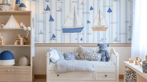 Nautical Nursery Decor with Sailboat Wallpaper