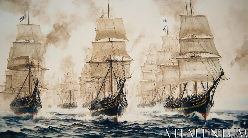 Naval Warfare Depicted in Majestic Sailing Ship Artwork AI Image