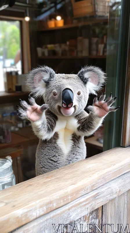 Koala Curiously Observing Indoors AI Image