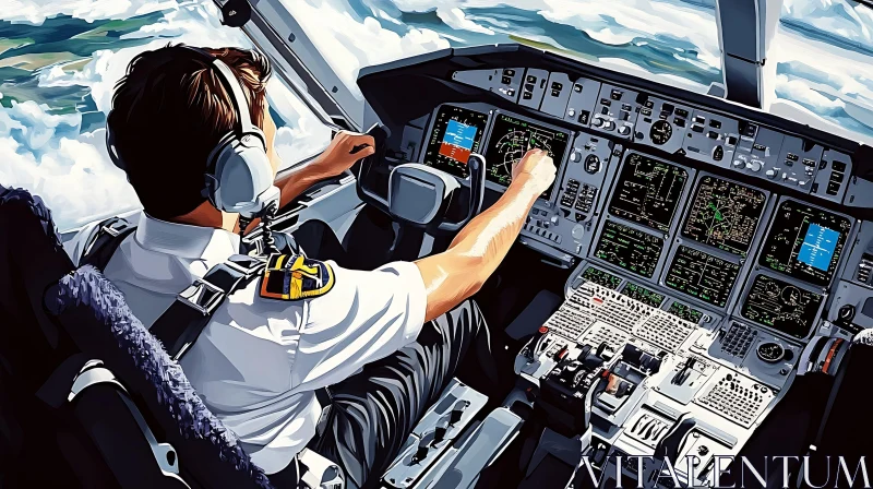 Airplane Cockpit Pilot in Flight AI Image