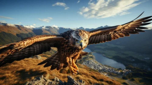 Majestic Eagle Soaring over Valley - Photorealistic Artwork