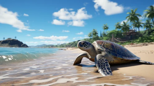 Turtle on Beach: A Detailed Unreal Engine Illustration
