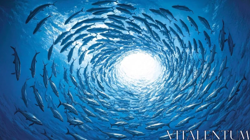 Spiral Formation of Fish in Ocean AI Image