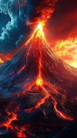 Mountains Ablaze: A Volcano Erupts with Lava