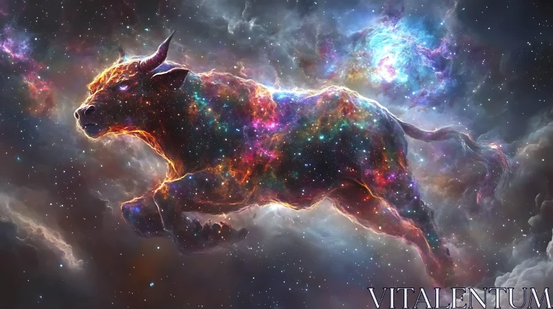 Ethereal Bull in a Vibrant Nebula AI Image