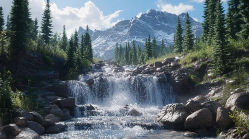 Tranquil Mountain Stream and Pine Forest