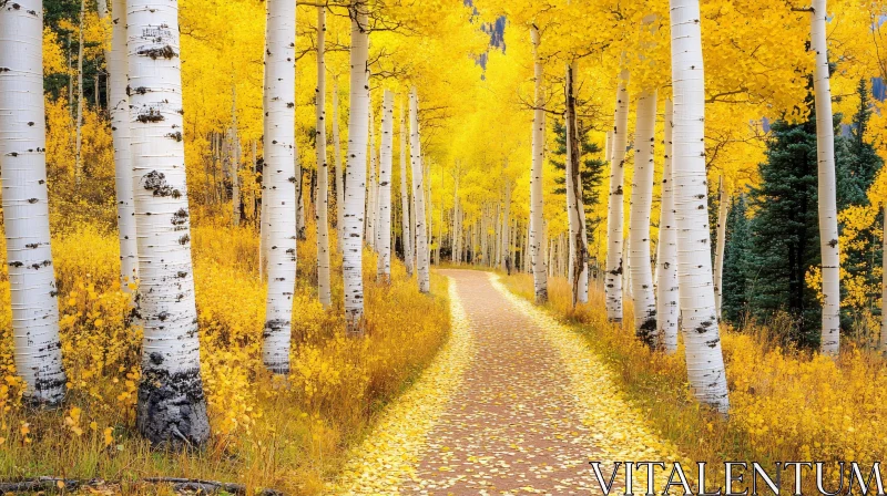 AI ART Serene Autumn Forest with Aspen Trees