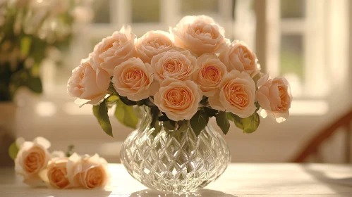 Peach Roses in a Vase