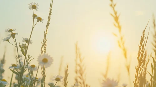 Morning Sunlight over a Meadow of Daisies