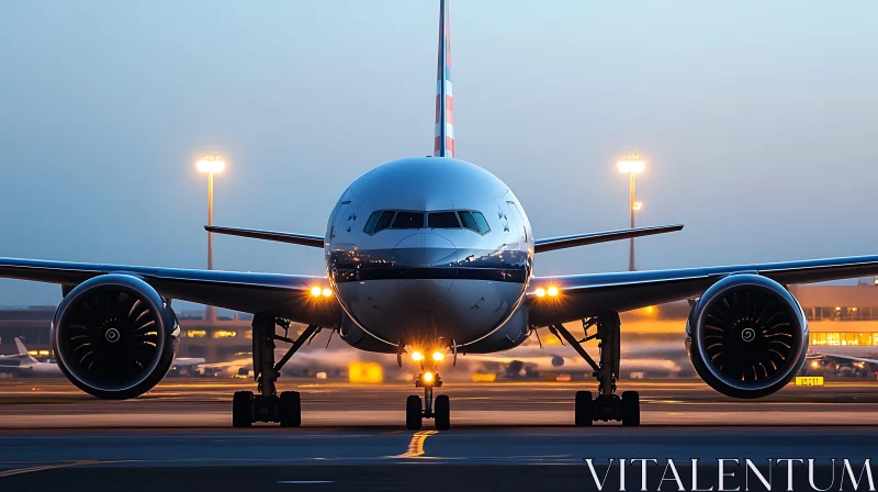 Airplane Ready for Takeoff at Sunset AI Image