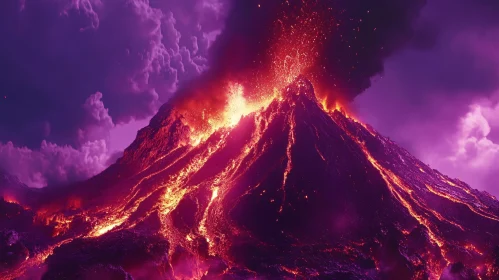 Fiery Volcano Eruption with Cascading Lava