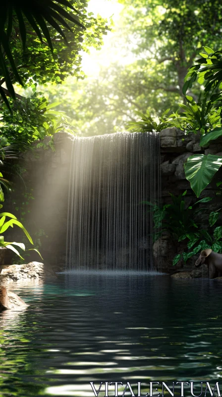 AI ART Tranquil Forest Waterfall and Pool