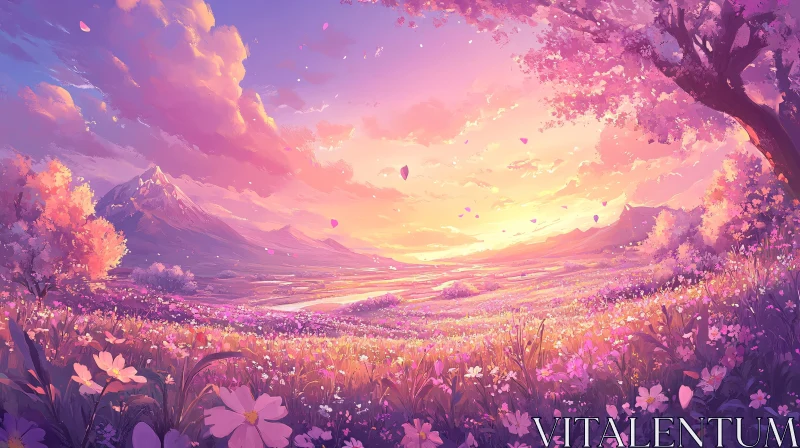 AI ART Enchanting Landscape with Flowers at Dusk