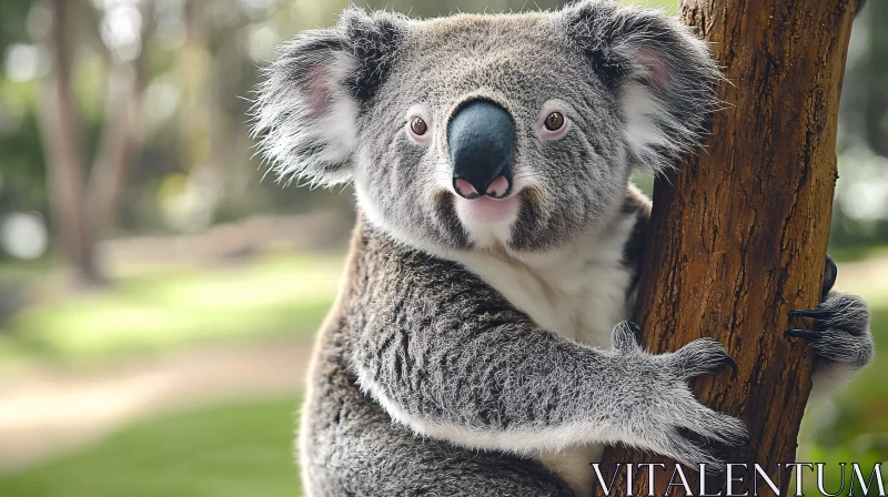 Koala Gripping Tree in Forest AI Image