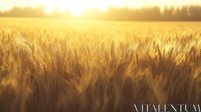 Tranquil Wheat Field in Golden Sunset Light AI Image