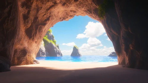 Tranquil Beach Vista from Inside a Cave