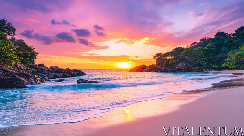 Peaceful Beach Sunset with Vibrant Colors AI Image