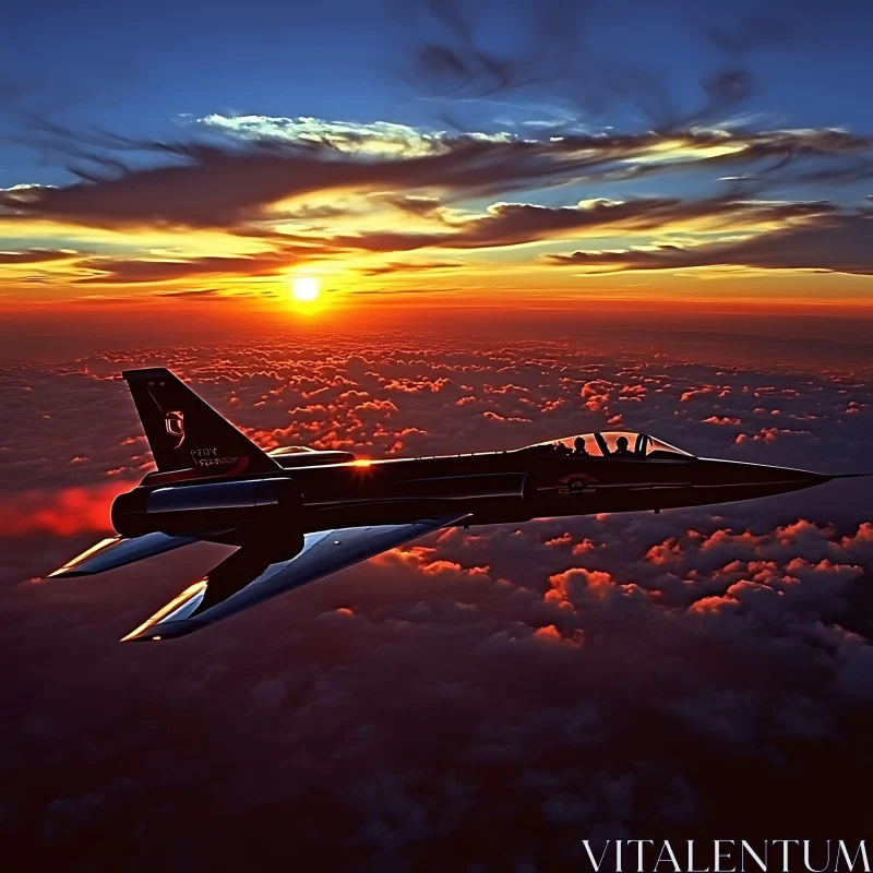 Jet Flight Above Sunset Clouds AI Image