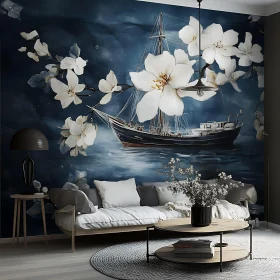 Artistic Home Decor with Sailboat and Floral Wall Design