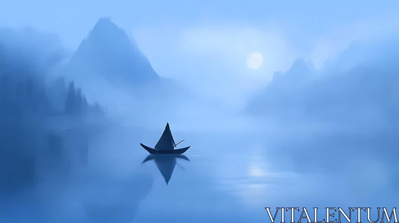 Tranquil Night on a Misty Lake AI Image