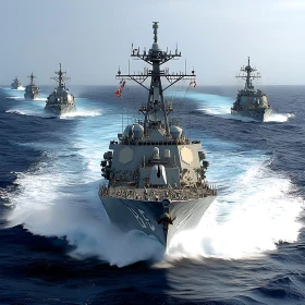 Military Warships Sailing in Strategic Formation