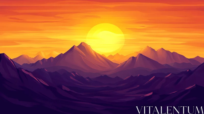 AI ART Mountain Range at Sunset