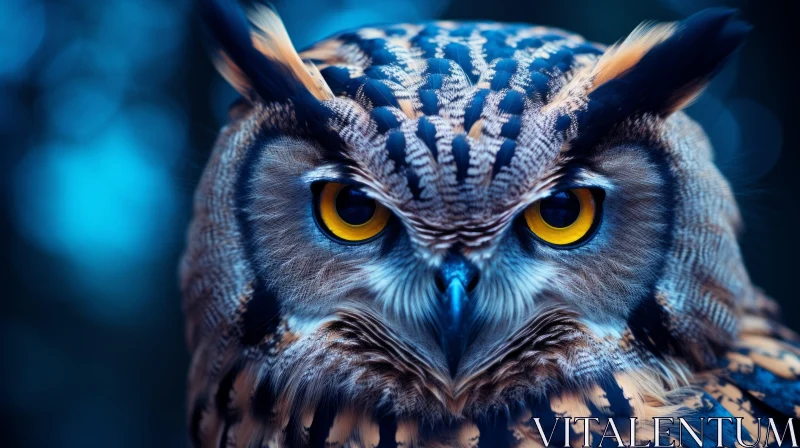 Striking Detailed Image of Owl with Yellow Eyes AI Image