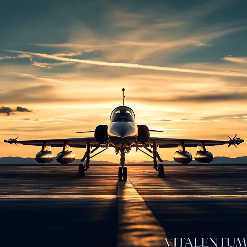 Sunset Silhouette of Jet Aircraft AI Image