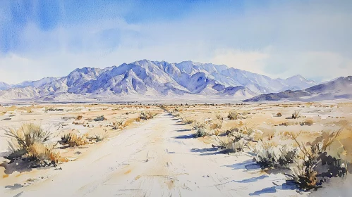 Mountainous Desert Path in Watercolor