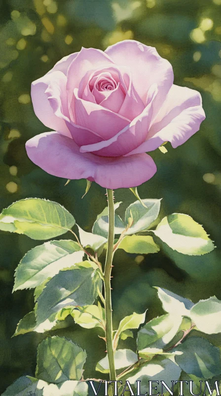 Pink Rose Flower Amidst Green Leaves AI Image