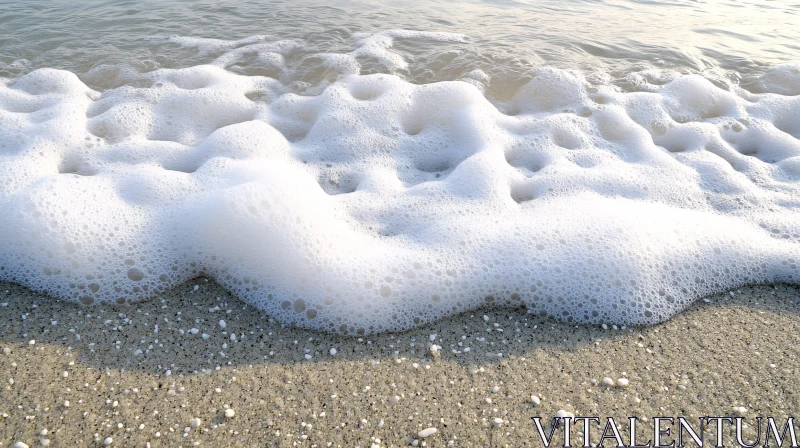 Tranquil Seashore with Rolling Waves and White Foam AI Image