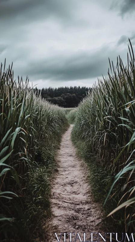 Path Through Grass Field to Forest AI Image