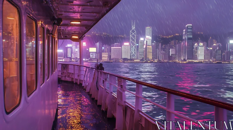 Rainy Night City View from Ship AI Image