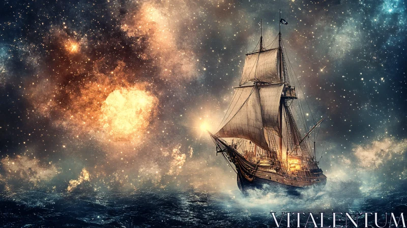 Sailing Ship in a Starry Universe AI Image