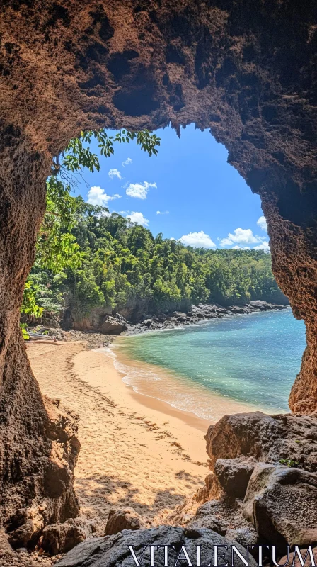 AI ART Scenic Cave View of Beach and Ocean