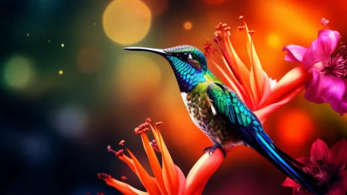 Captivating Hummingbird on Flower: Realistic Wildlife Art