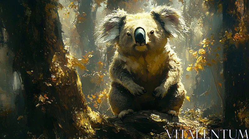 AI ART Koala Amongst Golden Forest Foliage