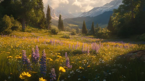 Picturesque Meadow of Blooming Wildflowers