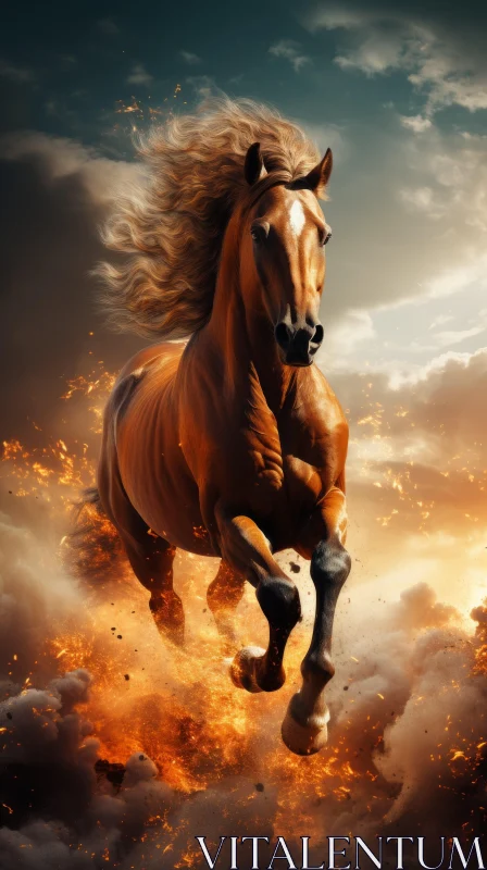 Fiery Horse in Action - A Spectacle of Fantasy and Realism AI Image