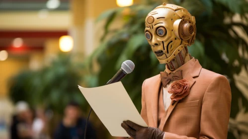 Public Speaking Robot in Light Orange and Gold