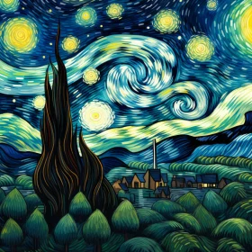 Starry Night Art Print: Swirls of Color in High-Contrast Realism