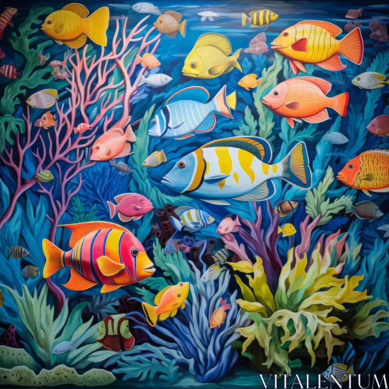 Underwater Coral Reef and Fish Mural Painting AI Image