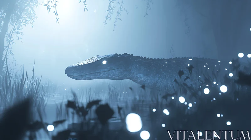 Enigmatic Reptile in Ethereal Night Scene AI Image